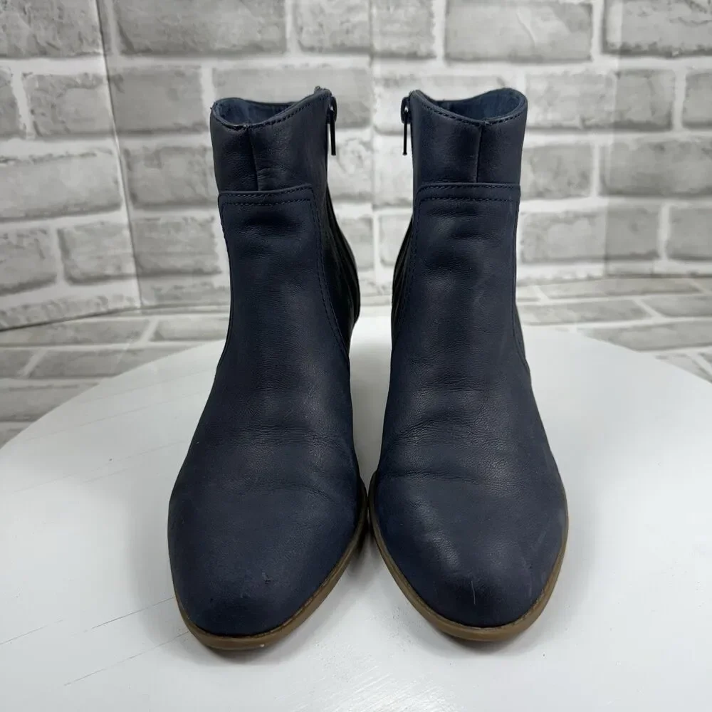 Sole Society SO-ROMY Women's Size 8.5 Blue Leather Block Heel Ankle Boots